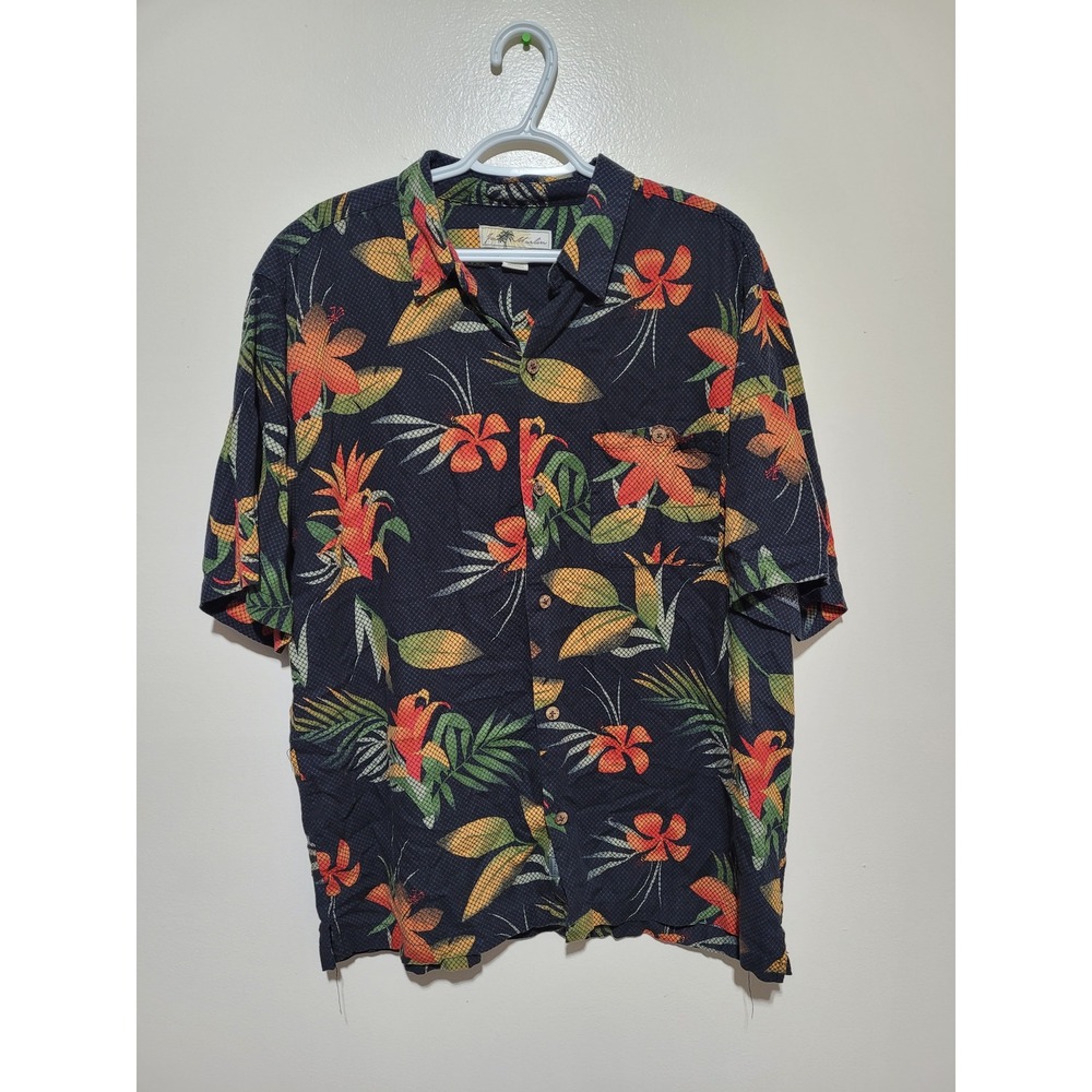 Joe Marlin Hawaiian Shirt Mens XL Black Tropical Floral Cotton Rayon Good Aloha‎